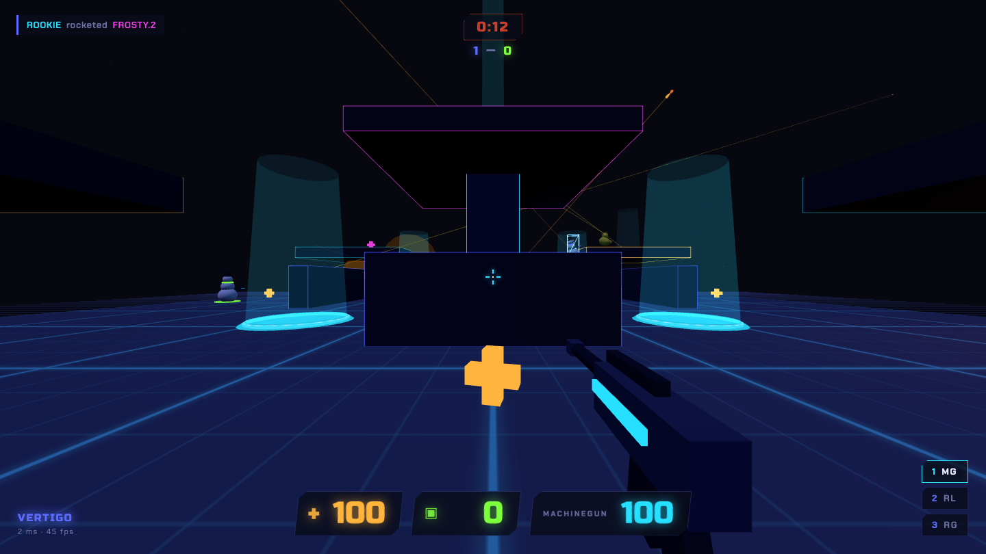 VERTIGO map: central tower with jump pads and corner platforms